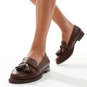 London Rebel Katy wide fit loafers in brown